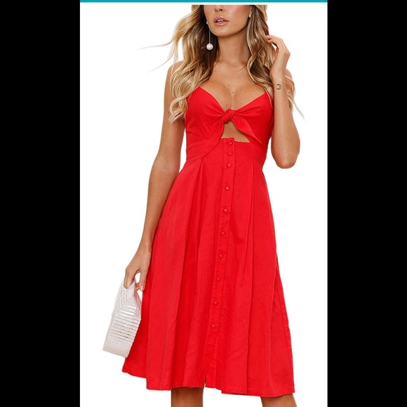 Red Button Down Midi Dress💃🏼 - Picture 1 of 4